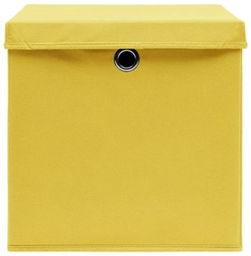 Caixas de arrumação com tampas 4pcs 32x32x32 cm tecido amarelo