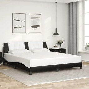 Estrutura cama c/ luzes LED 180x200cm couro artif. preto/branco