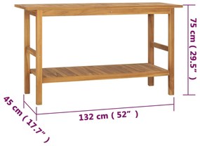 Móvel de casa de banho madeira de teca maciça 132x45x75 cm