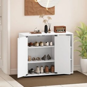 Sapateira com portas para sapatos 80 x 31 x 64,5 cm de 3 níveis com prateleiras ajustáveis madeira independente Branco