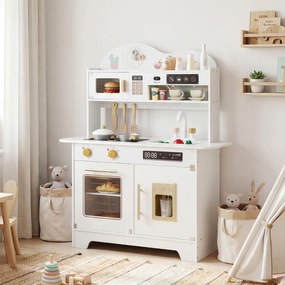 Cozinha brincar infantil de madeira 79,5 x 39,5 x 90,5 cm com 17 acessórios, forno e máquina de gelo, para crianças com mais de 3 anos, branca