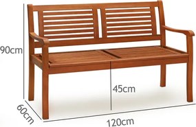 Banco de jardim em madeira de eucalipto 120x60x90 cm com certificação FSC® Castanho