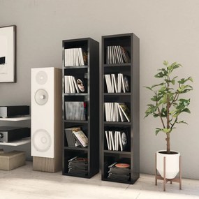 vidaXL Armários CD 2 pcs 21x16x93,5 cm contraplacado preto brilhante