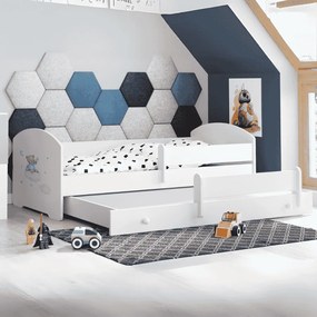 Cama infantil  dupla branca Luk 160x80 ursinho azul - colchão e estrado incluído