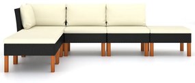 6 pcs conjunto lounge de jardim c/ almofadões vime PE preto