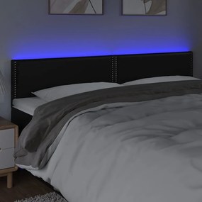 Cabeceira de cama c/ LED couro artificial 200x5x78/88 cm preto