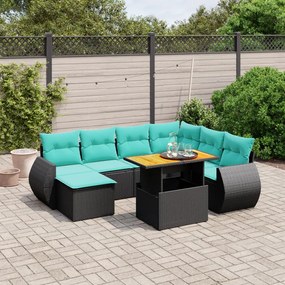 vidaXL 8 pcs conjunto de sofás p/ jardim c/ almofadões vime PE preto