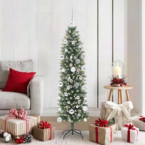 vidaXL Árvore Slim de Natal Artificial Verde e Branco 150 cm