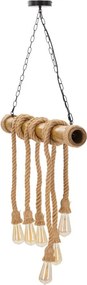 "Candeeiro de Teto Boho Chic - Metal, Bambu e Corda - 120 cm - 6 Ponto