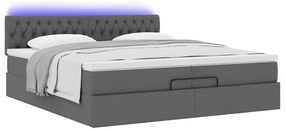 Estrutura de cama otomana com colchões tecido cinzento escuro