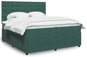 vidaXL Cama com molas/colchão 200x200 cm veludo verde-escuro