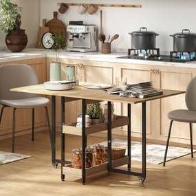 Mesa de jantar dobrável com rodas para 4 pessoas 133,4 x 80  x 75 cm (Desdobrada), com compartimentos abertos, ideal para espaços reduzidos cor carval