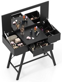 Penteadeira com espelho grande e estação de carregamento e tampa articulada e gaveta mesa de cosméticos natural