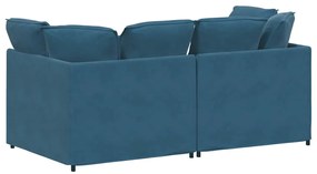 Sofá modular com almofadas veludo azul