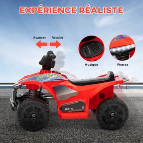 Moto 4 elétrica infantil de 6 V, carro elétrico para crianças com velocidade de 2,5 km/h, para crianças dos 18 aos 36 meses, 71 x 40,5 x 45 cm, vermel