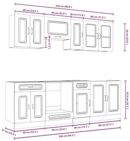 8 peças armário de cozinha conjunto Kalmar carvalho fumado