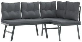 4 pcs bancos de jardim com almofadões aço revestido a pó preto