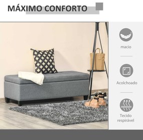 Banco de Armazenamento Acolchoado Banco Estofado em Linho Tampa com Abertura  25x49x41,5 cm Cinza