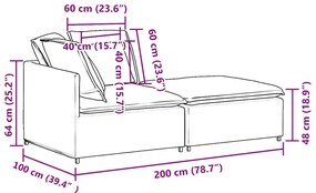 Sofá modular com pufes e almofadas veludo creme