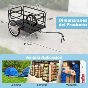Reboque de carga para bicicletas com estrutura dobrável Cobertura de tecido Oxford Acoplador versátil Preto+Azul