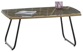 Mesa de Centro de Jardim KROYA – 93x53x43 cm – Metal, Ratán e Vidro Te
