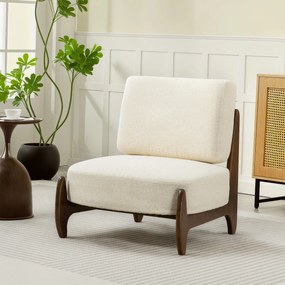 Poltrona de sala em chenille 72 x 73,5 x 81 cm, poltrona confortável para o quarto, almofada grossa, assento estofado, creme