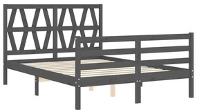 Estrutura de cama com cabeceira 140x190 cm madeira maciça cinza