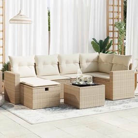vidaXL 7 pcs conjunto de sofás p/ jardim com almofadões vime PE bege