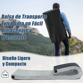 Colchão de campismo enrolável à prova de água Colchão de dormir exterior leve e portátil com saco 183 x 62,5 x 6,5 cm Cinzento