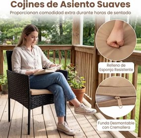 Conjunto de móveis de jardim de 3 peças em rattan com 2 cadeiras e Mesa auxiliar de vidro para terraço, pátio ou varanda Castanho+Preto