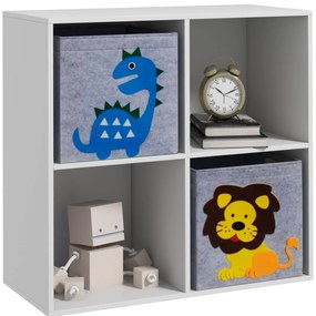 ZONEKIZ Estante Brinquedos 6 Compartimentos 3 Caixas Tecido Não Tecido Design Animais Prática Organizada 62x30x62cm Branco Cinza | Aosom Portugal