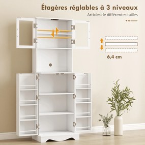 Armário de cozinha alto com 4 portas  60 x 39,5 x 179,6 cm, 8 compartimentos para especiarias, bancada e prateleira ajustável, branco