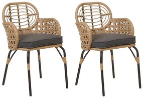 Conjunto de 2 cadeiras de jardim em rattan cor natural com almofadas PRATELLO Beliani