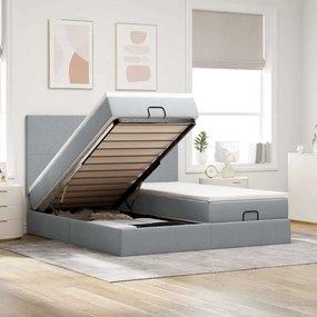 Estrutura de cama otomana com colchões tecido cinzento claro