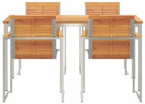 Conjunto de Jantar de Jardim 5 Peças em Madeira de Acácia e Aço Inoxid