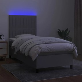 Cama box spring c/ colchão e LED 100x200 cm tecido cinza-claro