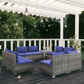 vidaXL 8 pcs conjunto lounge de jardim c/ almofadões vime PE cinzento
