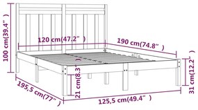 Estrutura de cama dupla pequena 4FT 120x190 cm madeira maciça