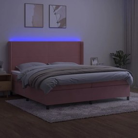 Cama box spring c/ colchão/LED 200x200 cm veludo rosa