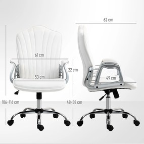 Cadeira de Escritório com Encosto Alto Cadeira para Secretária com Altura Ajustável Função Inclinável 61x62x106-116 cm Branco