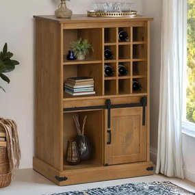 Adega HALDEN com Suporte para Vinhos e Porta Deslizante Pinho