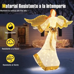 Anjo de Natal 160 cm Decoração de Natal iluminada Figura de Natal com asas em forma de auréola 180 luzes LED brancas quentes para estacas e fitas exte