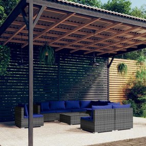 vidaXL 10 pcs conjunto lounge de jardim c/ almofadões vime PE cinzento