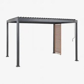 Pérgola Bioclimática De Alumínio Com Lâminas E Painel Druvia Cinza Grafite - Castanho Castanho Madeira & Pérgula De 3x4 M Com 1 Painel De 90,5 - Sklum