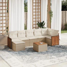 8 pcs conjunto de sofás p/ jardim com almofadões vime PE bege