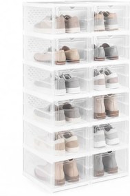 Caixas de sapatos dobráveis, 6 níveis, em plástico, com porta basculante, portáteis, para entrada, armário transparente + branco