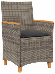 Conjunto de Jantar de Jardim com 7 Peças e Almofadas Cinza em Rattan
