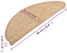 Tapetes de escada autoadesivos 15 pcs 65x21x4 cm castanho-claro
