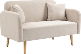 HOMCOM Sofá 2 lugares, design moderno, com 2 almofadas, pés de madeira, 130 x 70 x 80 cm, creme | Aosom Portugal