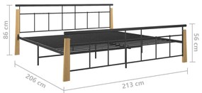 Estrutura de cama 200x200 cm metal/madeira de carvalho maciça